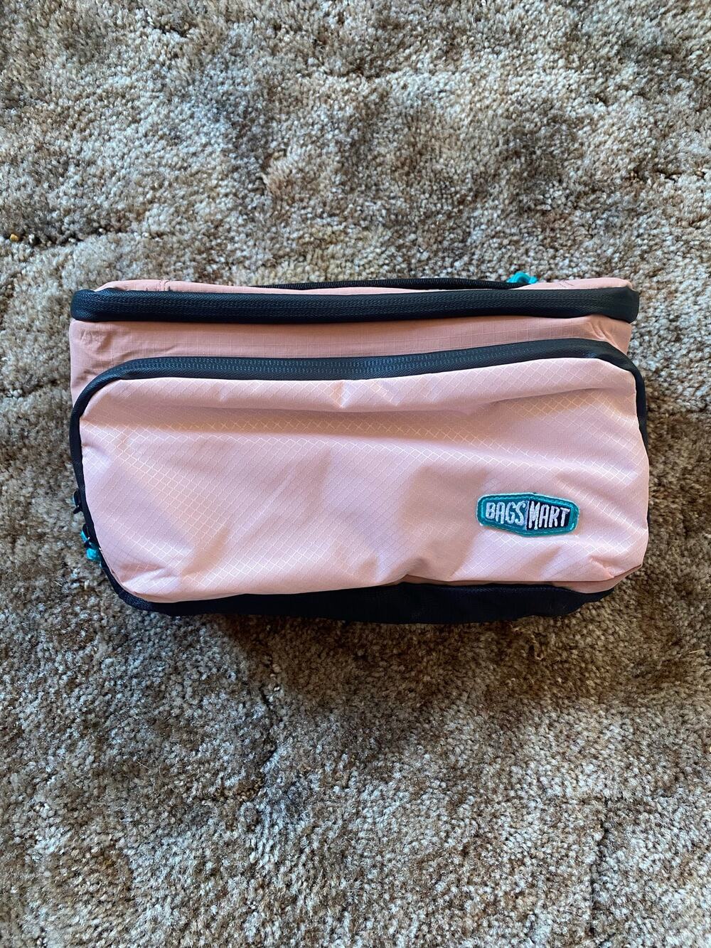 Bagsmart Toiletry Travel Vacation Bag Organizer Pink Blue Accents Plastic Lined